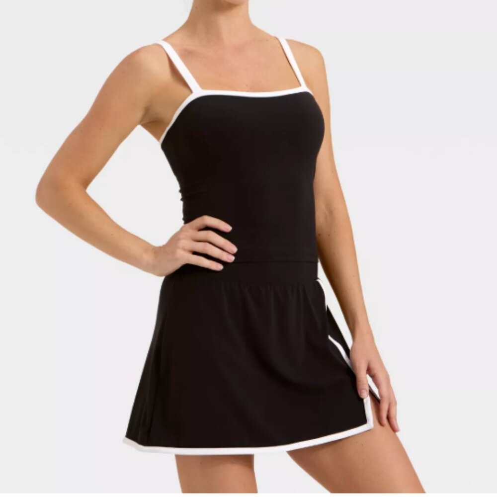 NWT All In Motion Everyday Soft Piped Cami Tank Top Dress - Black M